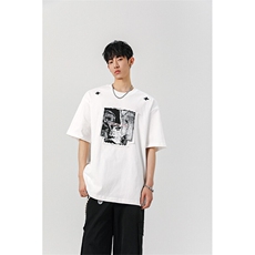 8XL-M美式街头风白色贴布男女情侣上衣短袖T恤半截袖DX330P48，男装T恤，电商D206-1