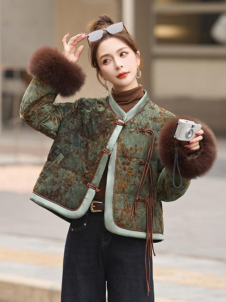 新中式g风羽绒服女2024冬季新款白鸭绒加厚小个子短外套,女装羽绒服,橙子家