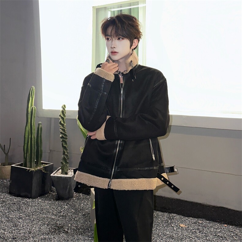 羊羔毛立领棉衣外套男冬季机车棉服加厚保暖麂皮绒1525-P98,男装棉衣,星座910-5