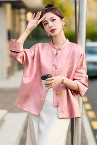 粉色新中式国风刺绣外套女2025春季新款复古盘扣小个子唐装上衣潮图片