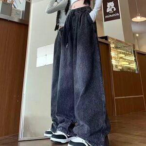 现货 做旧牛仔裤男女美式阔腿裤潮牌vintage直筒裤子N70011-P45图片