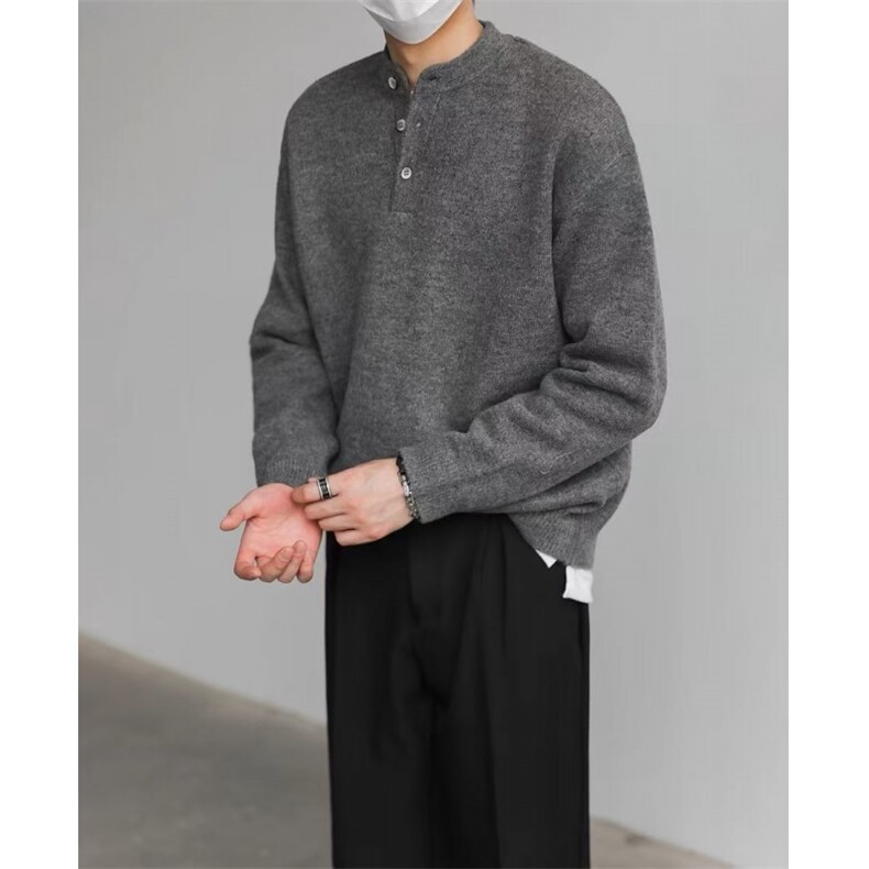 25M27-P65秋冬亨利领保暖针织衫内搭宽松休闲百搭毛衣套头打底衫，男装针织衫/毛衣，电商B327