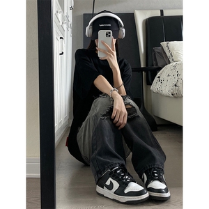 美式ins高街小众hiphop夏季破洞牛仔裤货号K729P60图片