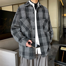 新款小香风短磨毛格子衬衫潮牌薄外套高级轻奢夹克A071-C69-P68，男装夹克，电商A071