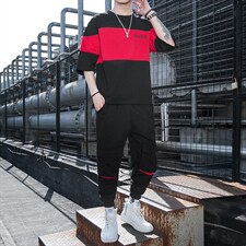 2023夏季新款短袖T恤套装运动休闲宽松潮流两件套男装F12P68，男装休闲套装，电商A086