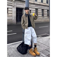 美式复古水洗翻领外套男春秋潮牌cleanfit短款痞帅工装夹克，男装夹克，四季星座505