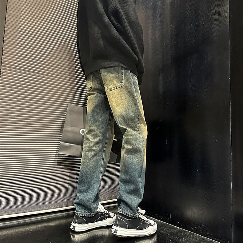 美式宽松复古黄泥直筒裤休闲牛仔裤男潮有大码902A/3702/P58,男装牛仔裤,星座902A