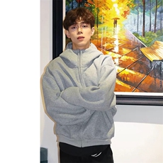 抖音得物二开秋冬美式高街重磅结构高领拉链连帽卫衣外套W93，男装卫衣，电商A486-1