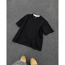 夏季美式宽松高街休闲假两件小V领设计款短袖潮XZ808B-WH061-P48，男装T恤，星座808B