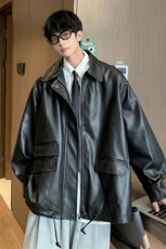 1港风工装皮夹克中性大码M-5XL休闲宽松皮衣夹克男JK7761P85控118，男装皮衣，星座226-2