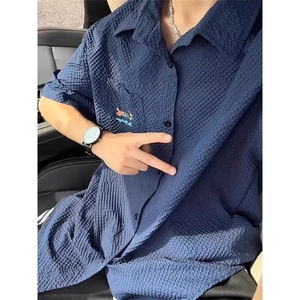 小狗刺绣衬衫男女短袖夏季新款透气速干沙滩衬衣半袖外套TCS01