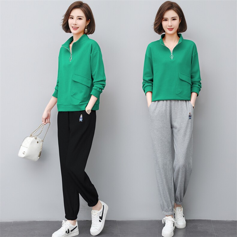 休闲运动套装女2025春秋新款大码宽松中年妈妈时尚卫衣卫裤两件套,女装套装/套裙,璐依舞