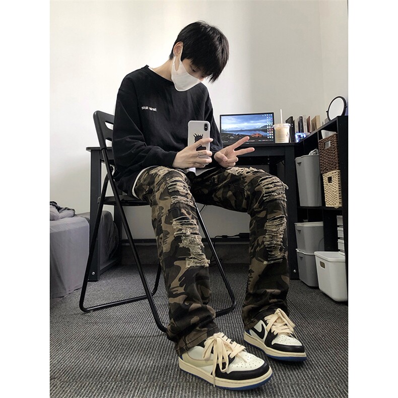 B221美式ins高街小众重工艺假破洞小脚牛仔裤LK23019-P60控78,男装牛仔裤,电商B221