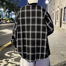 格子衬衫男春秋薄款高级感衬衣港风痞帅复古宽松免烫外套G034/P34，男装衬衫，星座506