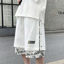 腰果花排扣短裤男夏季嘻哈潮牌宽松假两件运动休闲五分裤DK880-28图片