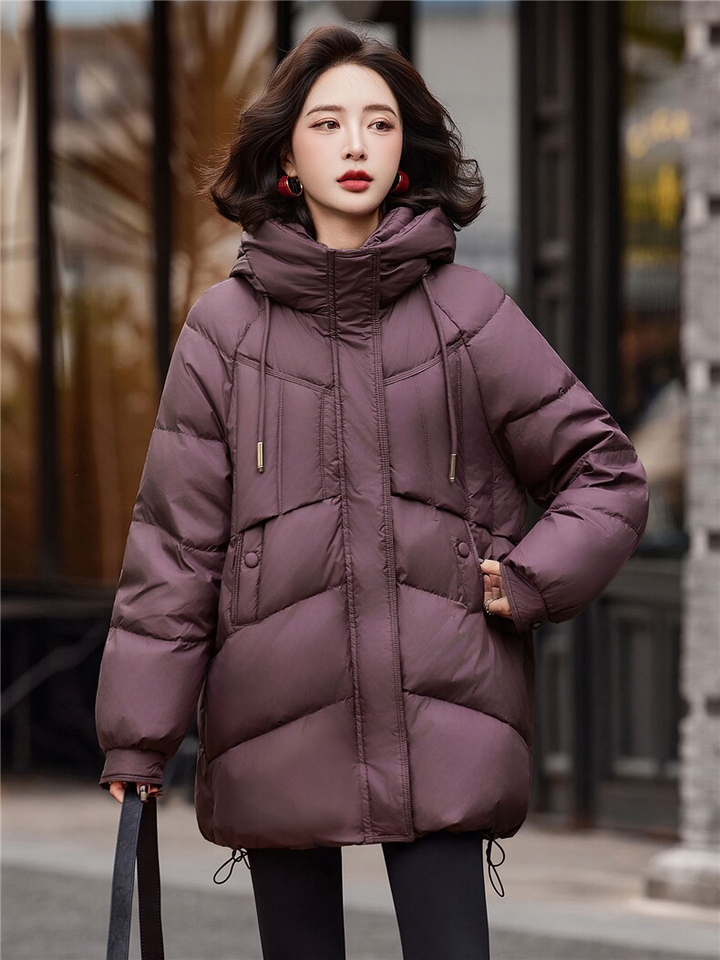 连帽羽绒服女冬季中长款高级感超好看时尚宽松加厚保暖面包服外套,女装羽绒服,靓衣阁