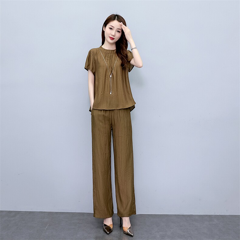 薄款冰丝套装女2025夏新款时尚大码阔腿裤洋气减龄显瘦遮肉两件套,女装套装/套裙,梦依杭