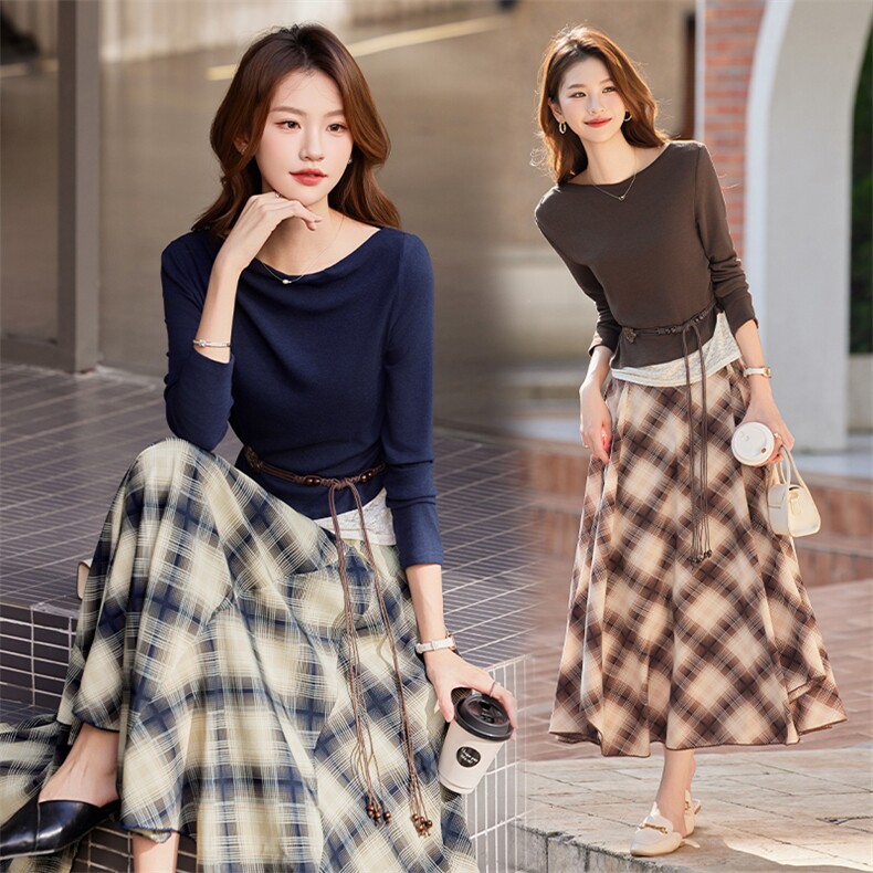 潮流2025年秋季女时尚气质易搭简约针织上衣宽松修身半裙两件套，女装套装/套裙，奋斗女王