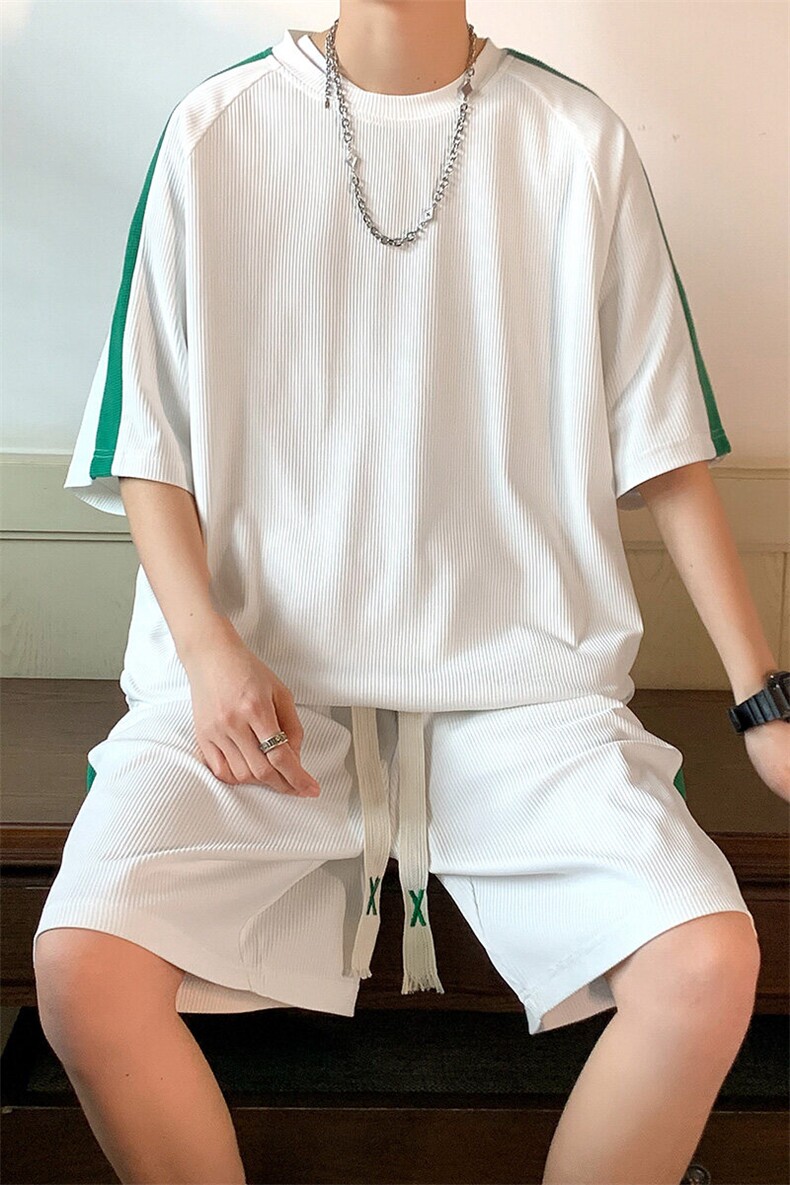 夏季新款现货主推大码港风情侣短袖五分裤两件套运动套装男S07P50,男装牛仔裤,电商B226-2（原B217-2）