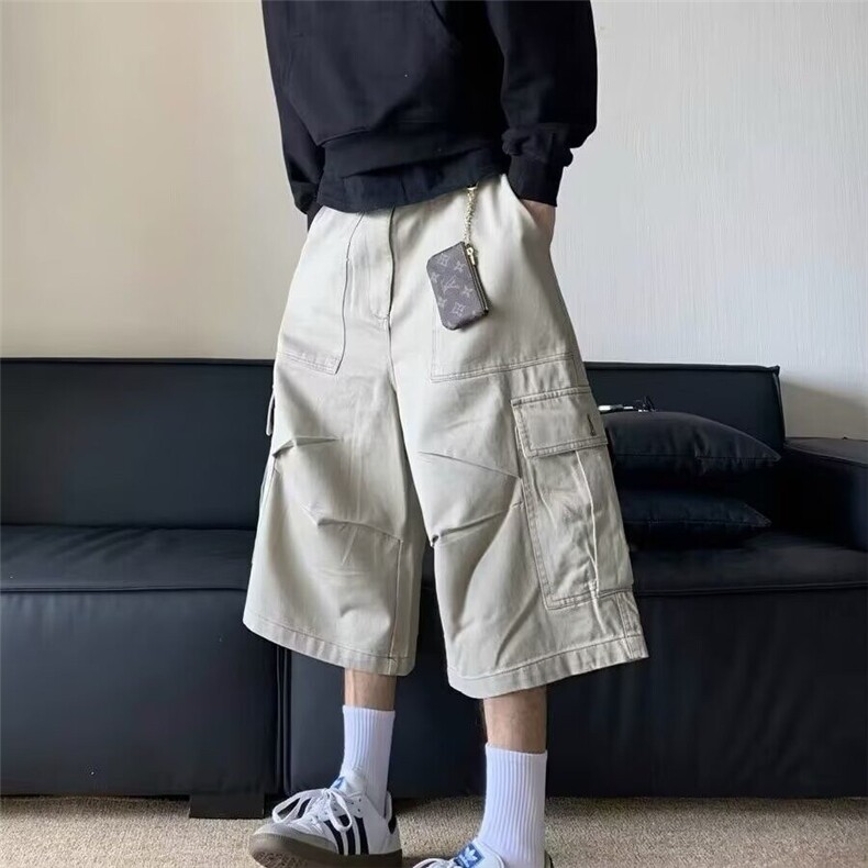 工装风七分裤男款美式复古弯刀阔腿男女夏季街头宽松休闲裤 XYK51图片