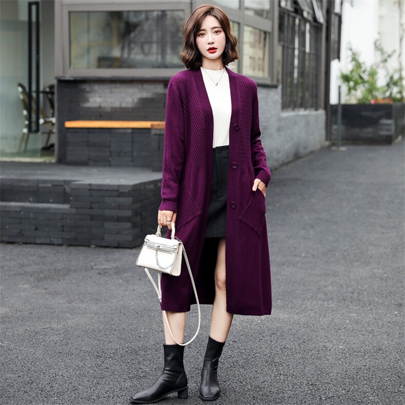 2021新款秋季中长款韩版针织衫开衫女春秋外搭宽松显瘦毛衣外套,针织衫/毛衣,意芙