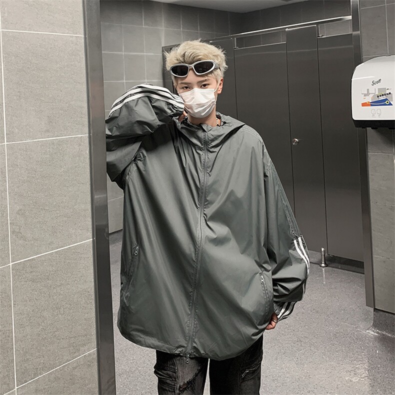 夏季休闲宽松户外轻薄防晒服连帽外套男女款条纹防晒衣F93111-p43图片