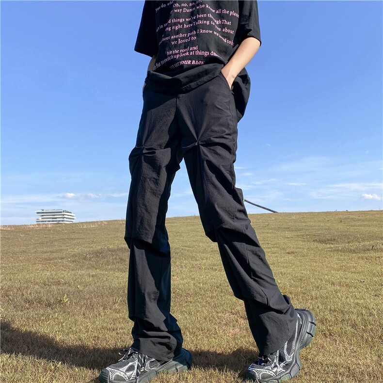 高街2023夏季新款潮流街头褶皱休闲长裤B315-K23379-P60控78,男装休闲裤,电商B315