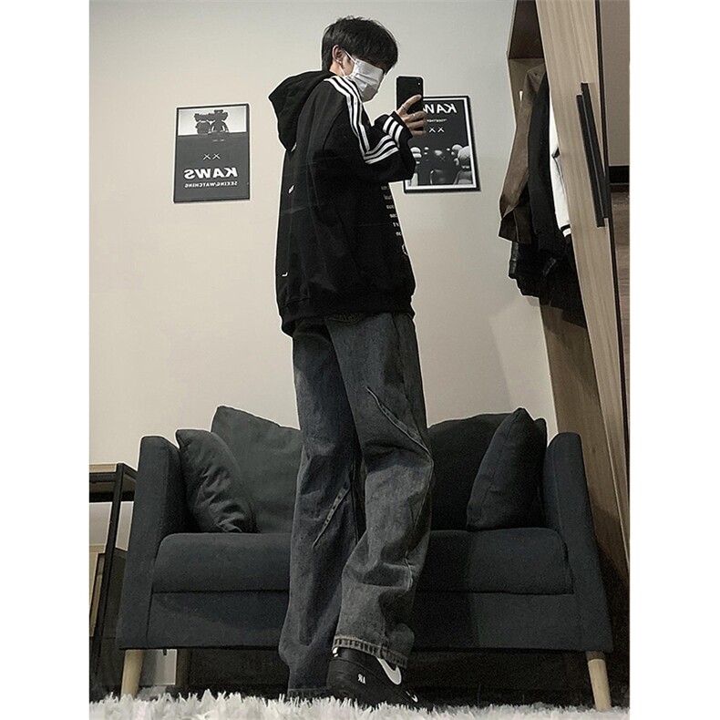 XZ213-NZBZ03-P60控78新款港风日系复古痞帅设计感阔腿牛仔裤ins,男装牛仔裤,星座213