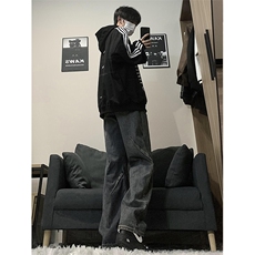 XZ213-NZBZ03-P60控78新款港风日系复古痞帅设计感阔腿牛仔裤ins，男装牛仔裤，星座213