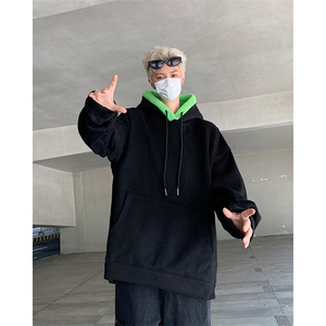 羊羔绒连帽卫衣女2024秋冬oversize加绒加厚宽松外套WY117-P45,长发女生oversize穿搭图片