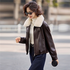 【冬季女装新款】可脱卸毛领休闲加绒保暖皮棉P-145，女装皮衣，简古