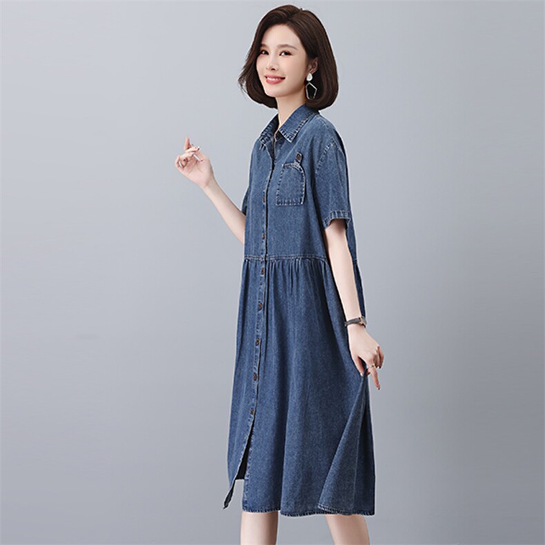 妈妈端庄大气夏装2025新款中年牛仔短袖连衣裙贵夫人时尚品牌裙子图片