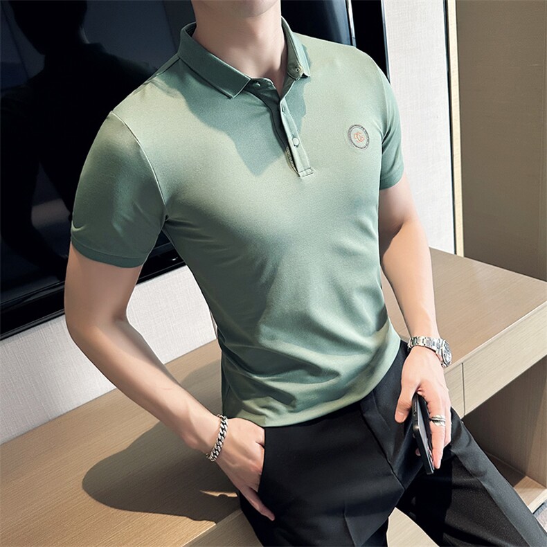 2024夏季新款修身短袖POLO衫韩版时尚印花T恤男D8808-p55控85，男装Polo衫，电商D303