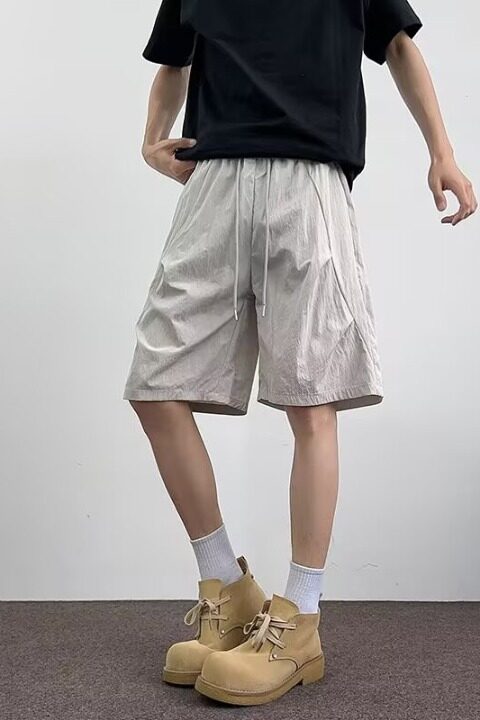 夏季轻薄透气冰丝速干短裤男cleanfit美式褶皱解构休闲宽,男装牛仔裤,星座218-1（原230）