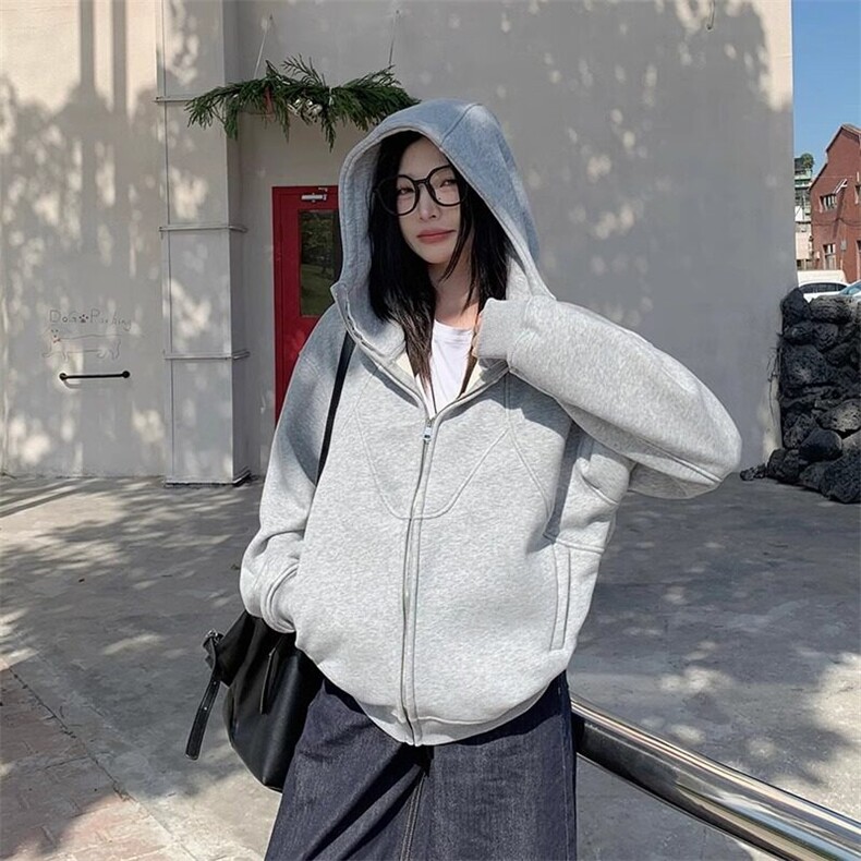 加绒加厚卫衣男女款秋冬2024高级感美式复古连帽宽松拉链开衫外套,男装卫衣,星座506A