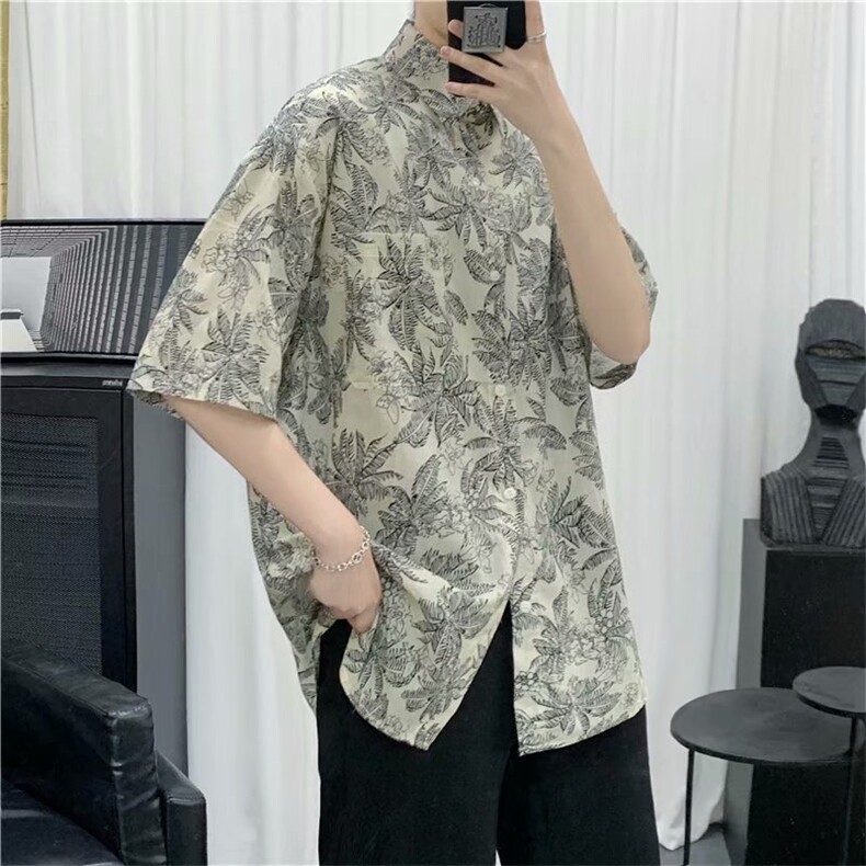 夏季薄款短袖衬衫男ins网红港风日系潮牌痞帅宽松花上衣CS31-P32，男装衬衫，星座1008