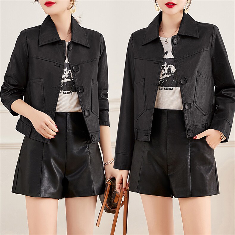 皮衣外套女2023年春季新款水洗皮机车服显瘦pu皮夹克韩版短外套潮,女装皮衣,江南女神