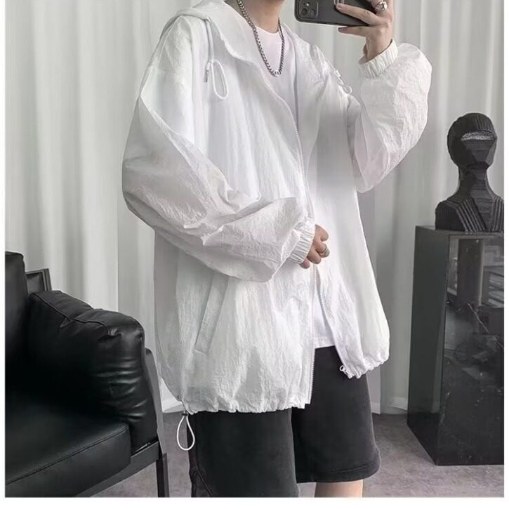 夏季新款防晒衣男港风宽松拉链防晒服外套纯色大码连帽休闲夹克潮,男装防晒衣,星座506A