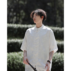 2025新中式夏季竹叶提花短袖衬衫宽松大码A021-CS9898-P65-控88，男装T恤，电商A021