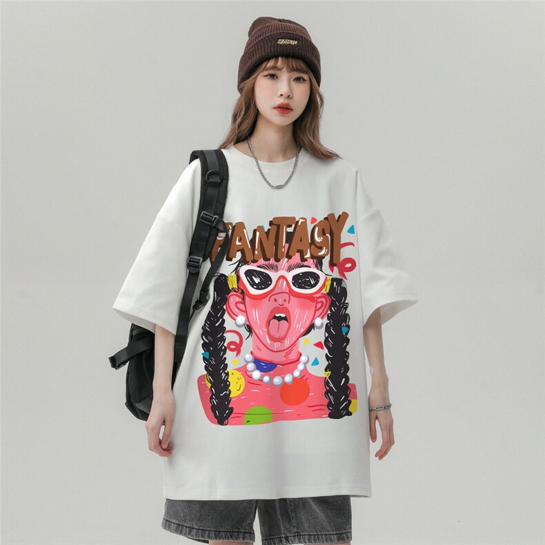 中性风23夏季卡通印花时尚百搭宽松圆领纯棉短袖T恤T6092P25控38图片