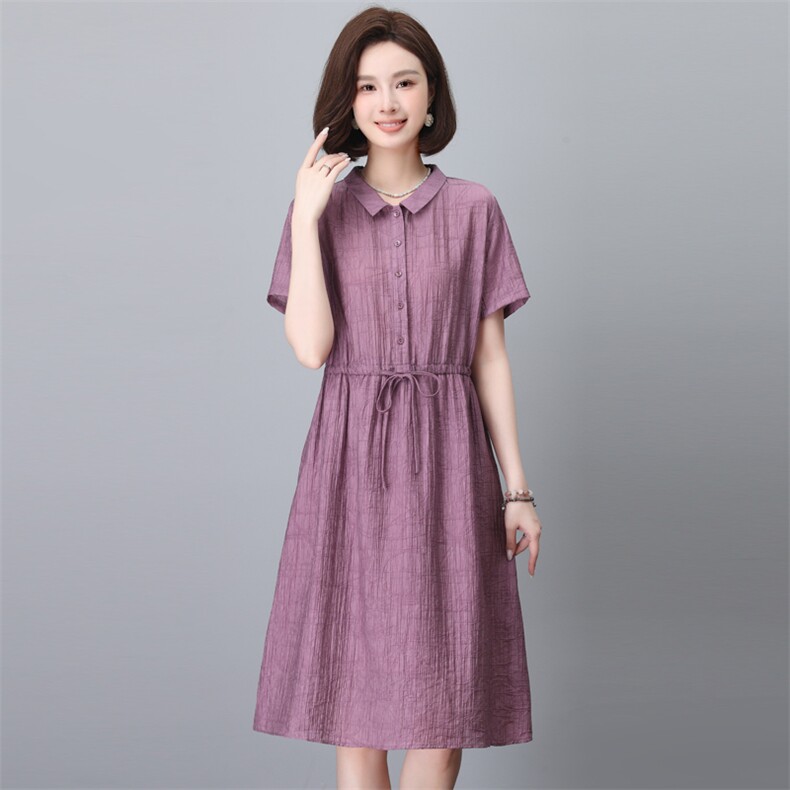 莱赛尔天丝连衣裙女夏2026新款洋气中年妈妈休闲宽松显瘦A字裙子,女装连衣裙,简韵佳