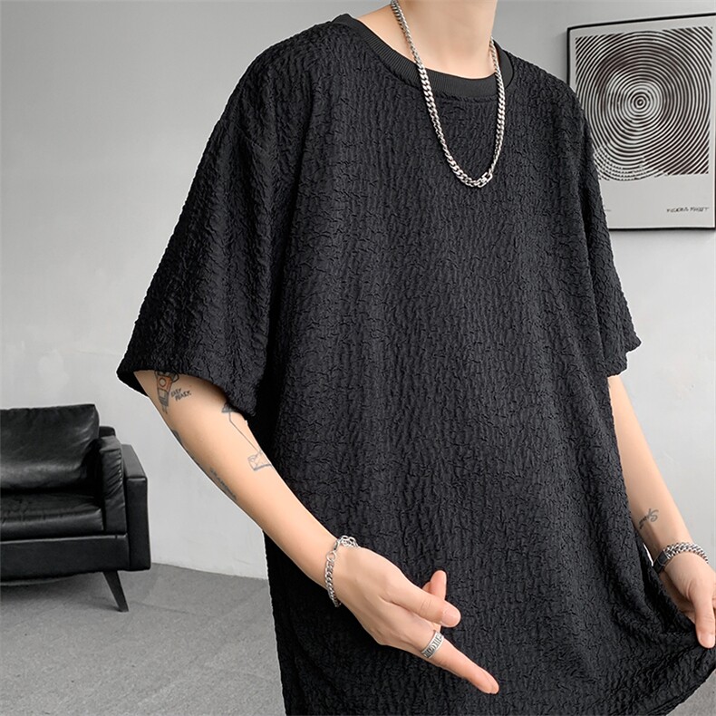 8XL-M特大码短T恤泡泡袖肌理感冰丝短袖衬衫上衣五分袖DX322P25,男装T恤,电商D206-1