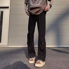 水洗做旧直筒纽扣牛仔裤男宽松扎染阔腿抽绳微喇裤513ACK2344P37，男装牛仔裤，星座513A
