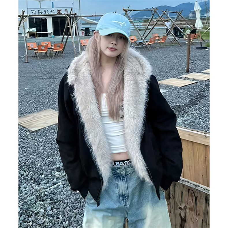 现货重磅硬挺boxy羽绒棉衣座山雕猫耳大毛毛领麂皮棉服冬外套,男装棉衣,电商A443