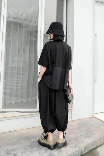 设计款拼接上衣，黑白两色，MLXL， 设计款灯笼裤，色黑，女装，弗气