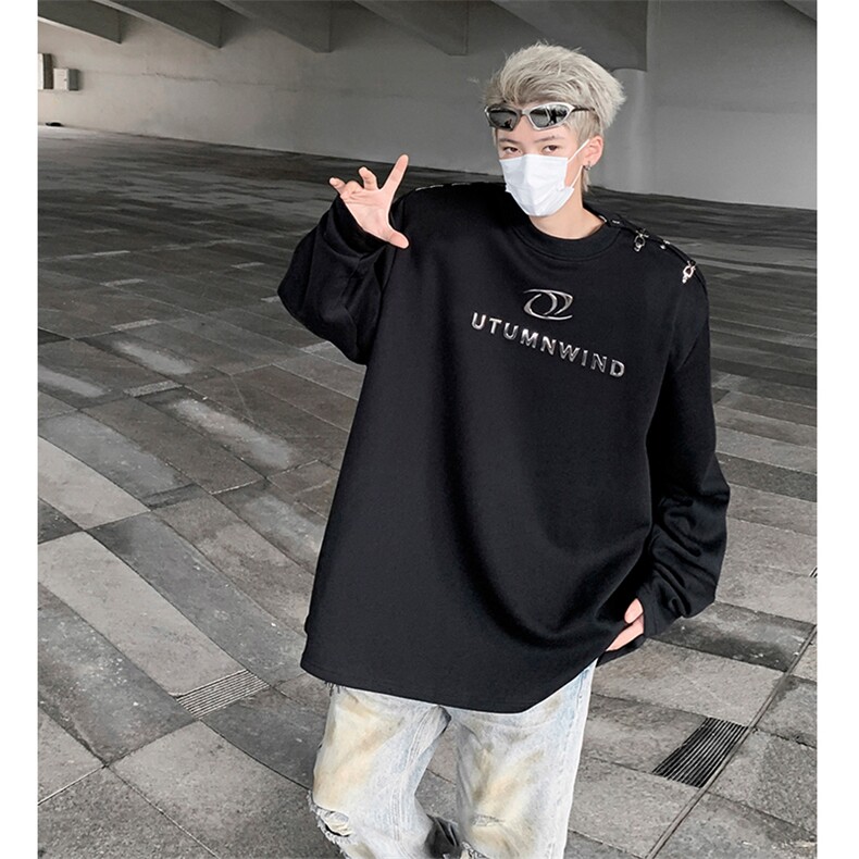 金属拉链设计感垫肩卫衣男秋冬高级感立体字母上衣B289-WY022-P85,男装卫衣,电商B289