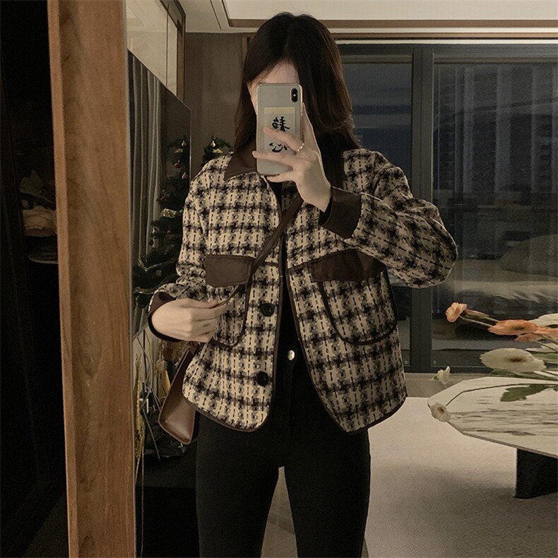 小香风千鸟格外套女春秋款设计感小众高级夹克上衣2025年C757-110,男装夹克,星座911-2(原星座613-2）