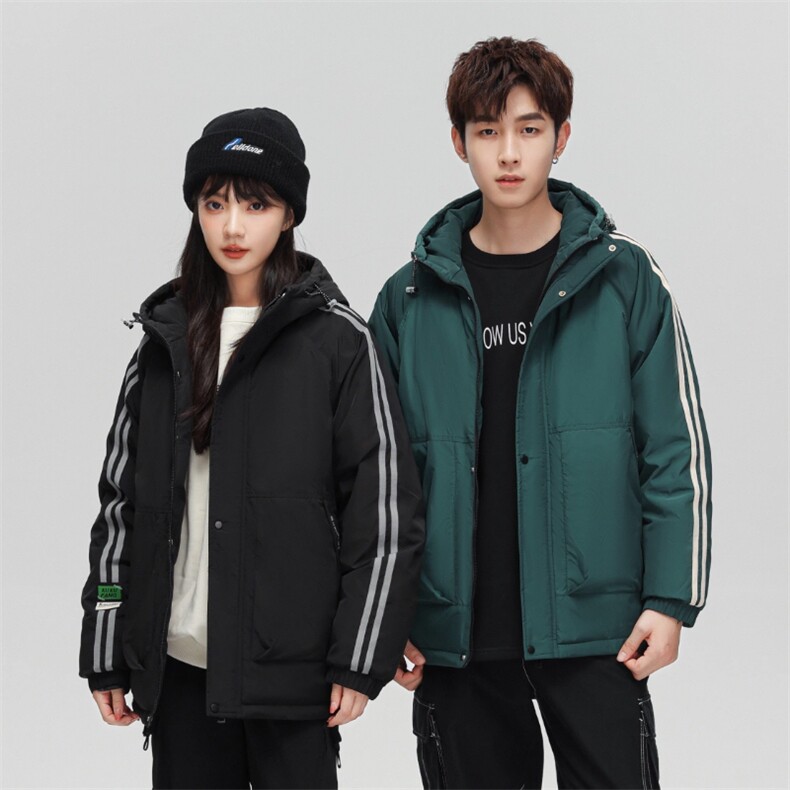 经典三条杠连帽短款时尚韩版白鸭绒羽绒服外穿学生情侣班服,男装羽绒服,星座301D-5(原星座1415）