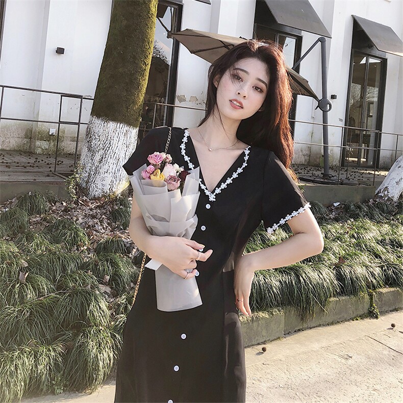 现货2021夏季新品V领连衣裙浙宝292A货号T021,女装连衣裙,时倾STUDIO