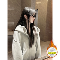 480G重磅加绒硬挺boxy男女秋冬美式高街防风高领卫衣开衫厚外套，女装短外套，电商A486